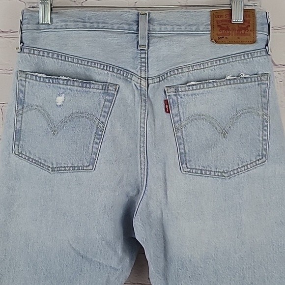 Levi’s 501 Button Fly Raw Hem Distressed White Oak Cone Denim Jeans. Size 28 - Picture 7 of 13